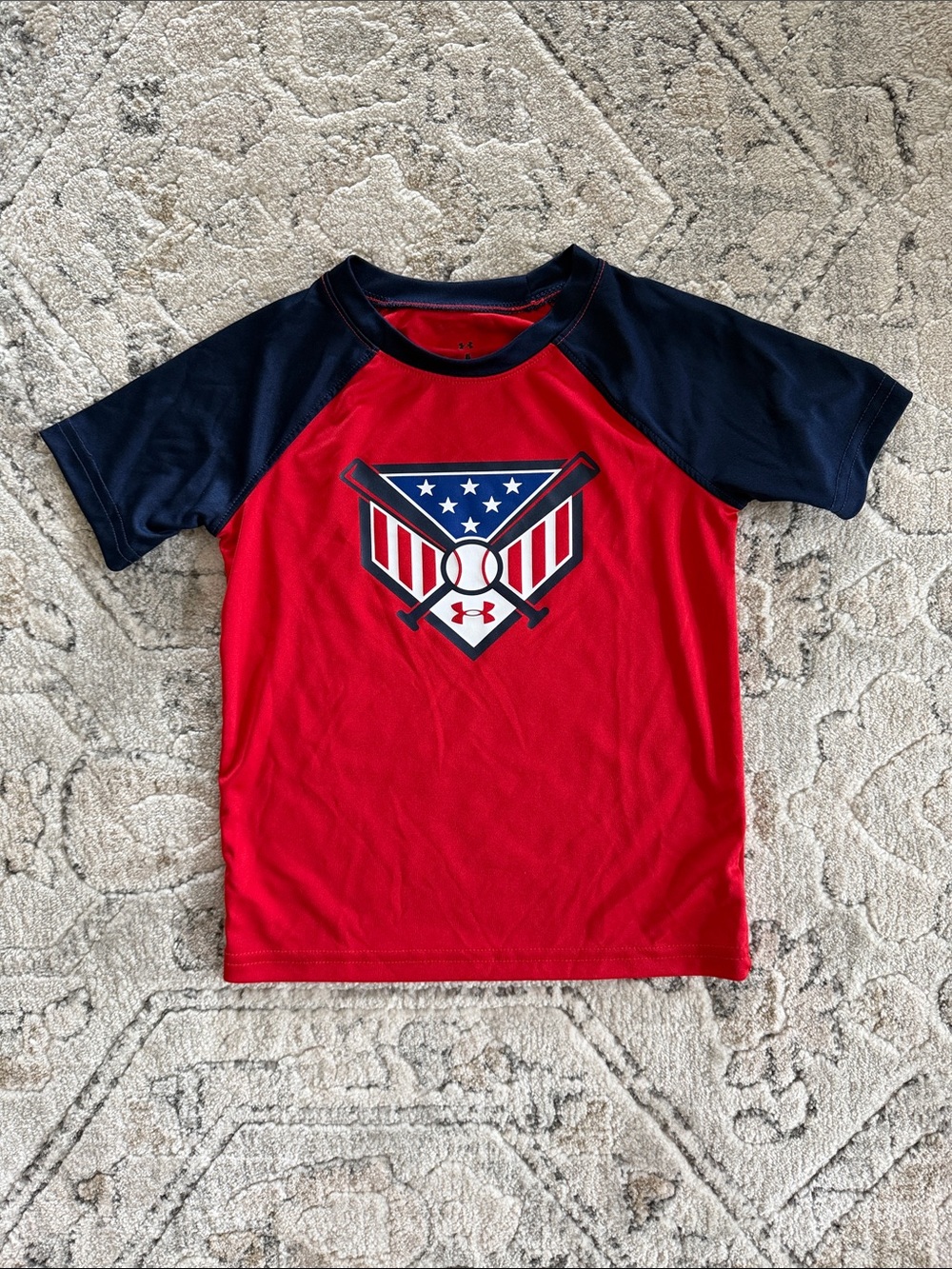 Under Armour Red and Navy Boys 4T Baseball Graphic Tee